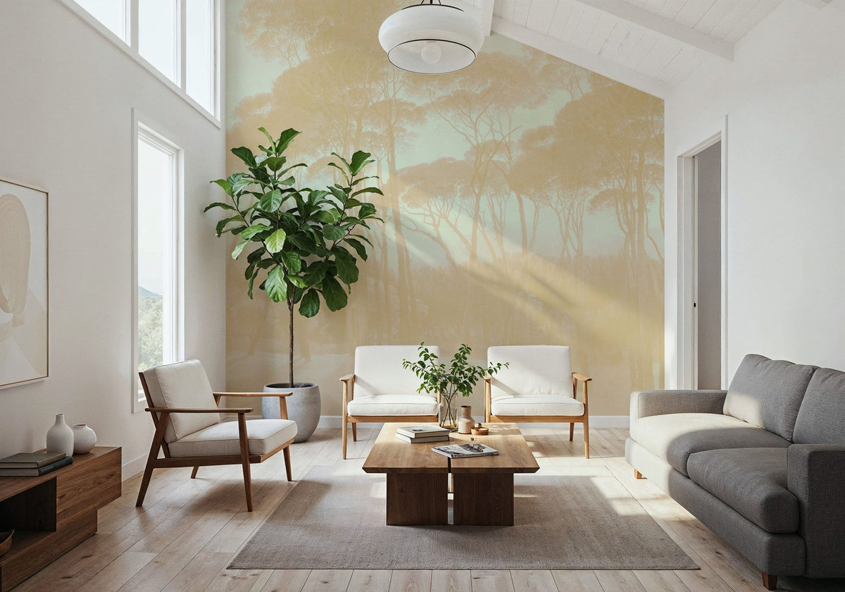 Mediterranean Pine Landscape, Apricot Mural Wallpaper - room preview 06