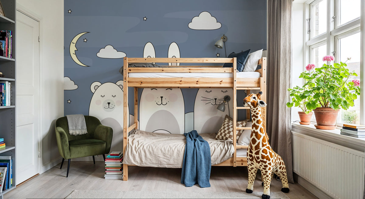 Sleeping Bunny Blue Mural Wallpaper - room preview 06