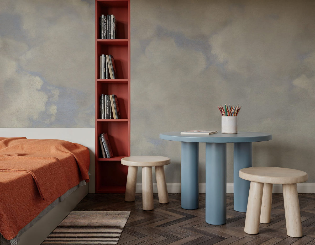 Painted Dreamy Clouds, Vintage Mural Wallpaper - room preview 06