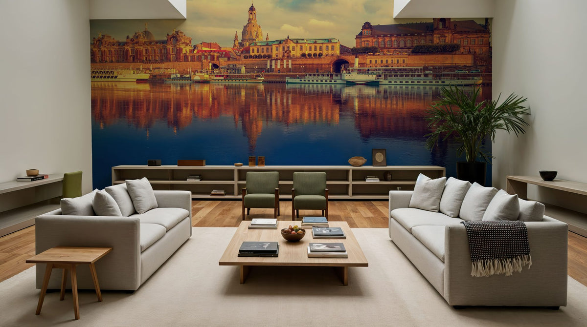 Dresden Reflecion in Elbe River Mural Wallpaper - room preview 06