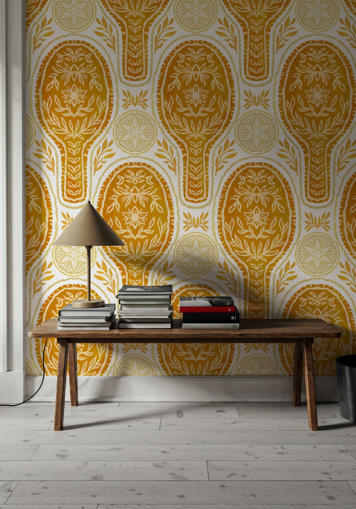 Floral Rackets, Yellow Mural Wallpaper - room preview 06