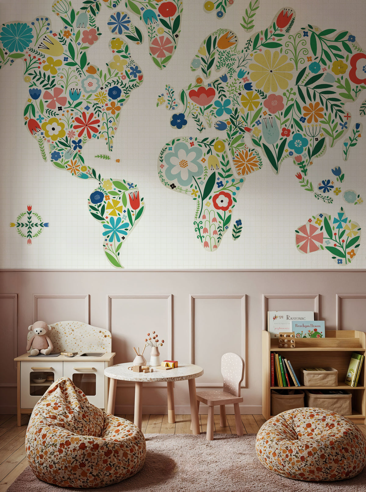 Floral World White Mural Wallpaper - room preview 06