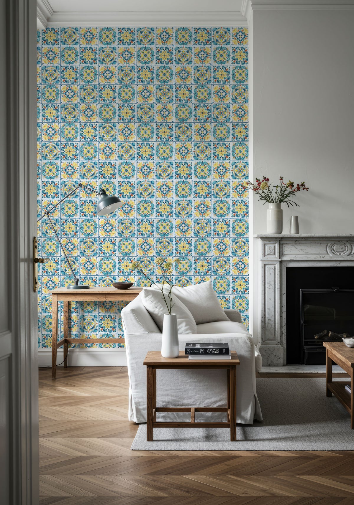Maritime Tiles White and Blue Mural Wallpaper - room preview 06