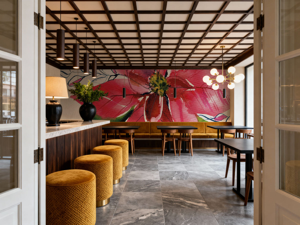 Holiday Poinsettia Mural Wallpaper - room preview 06