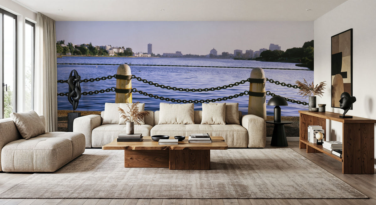 Urban Waterfront Serenity Mural Wallpaper - room preview 06