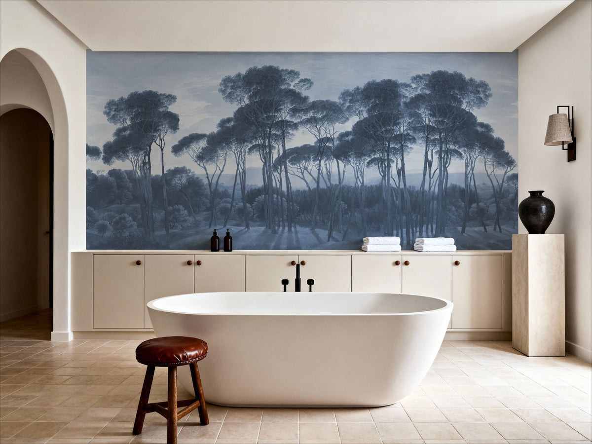 Mediterranean Pine Landscape, Blues Mural Wallpaper - room preview 06
