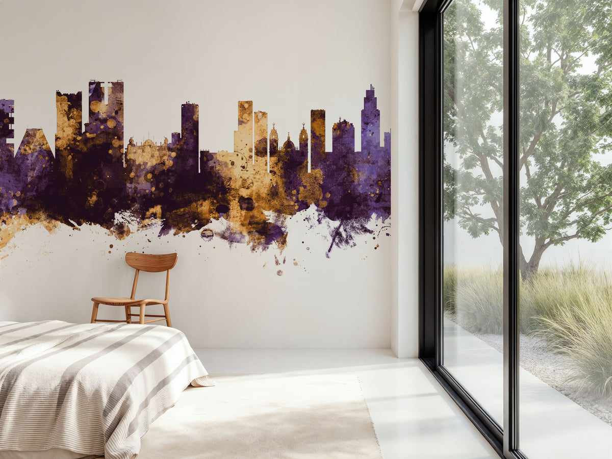 Rio De Janeiro Brazil Skyline Purple & Gold Mural Wallpaper - room preview 06