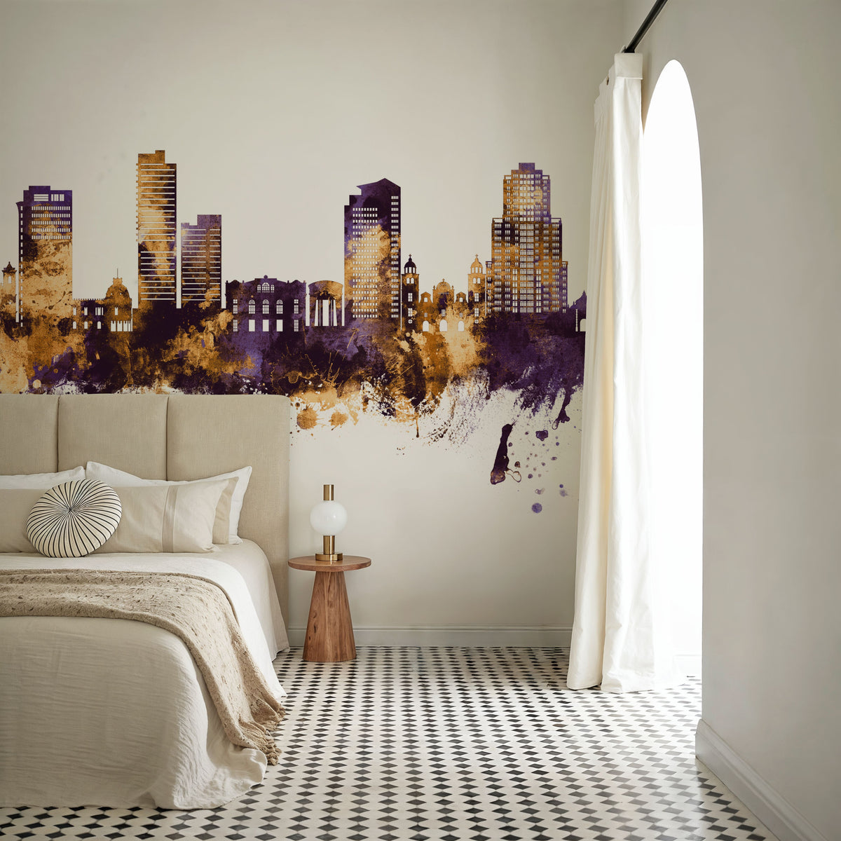 Tegucigalapa Honduras Skyline Purple & Gold Mural Wallpaper - room preview 06