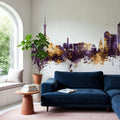 Tashkent Uzbekistan Skyline Purple & Gold Mural Wallpaper - room preview 06