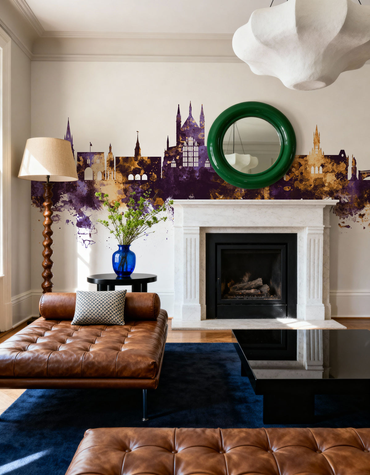 Winchester England Skyline Purple & Gold Mural Wallpaper - room preview 06