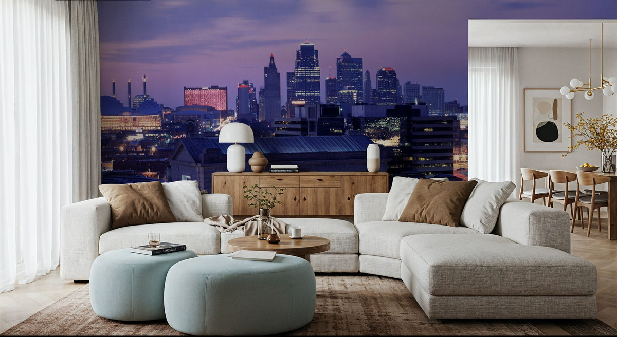 Purple Gradient Twilight Metropolis Mural Wallpaper - room preview 06