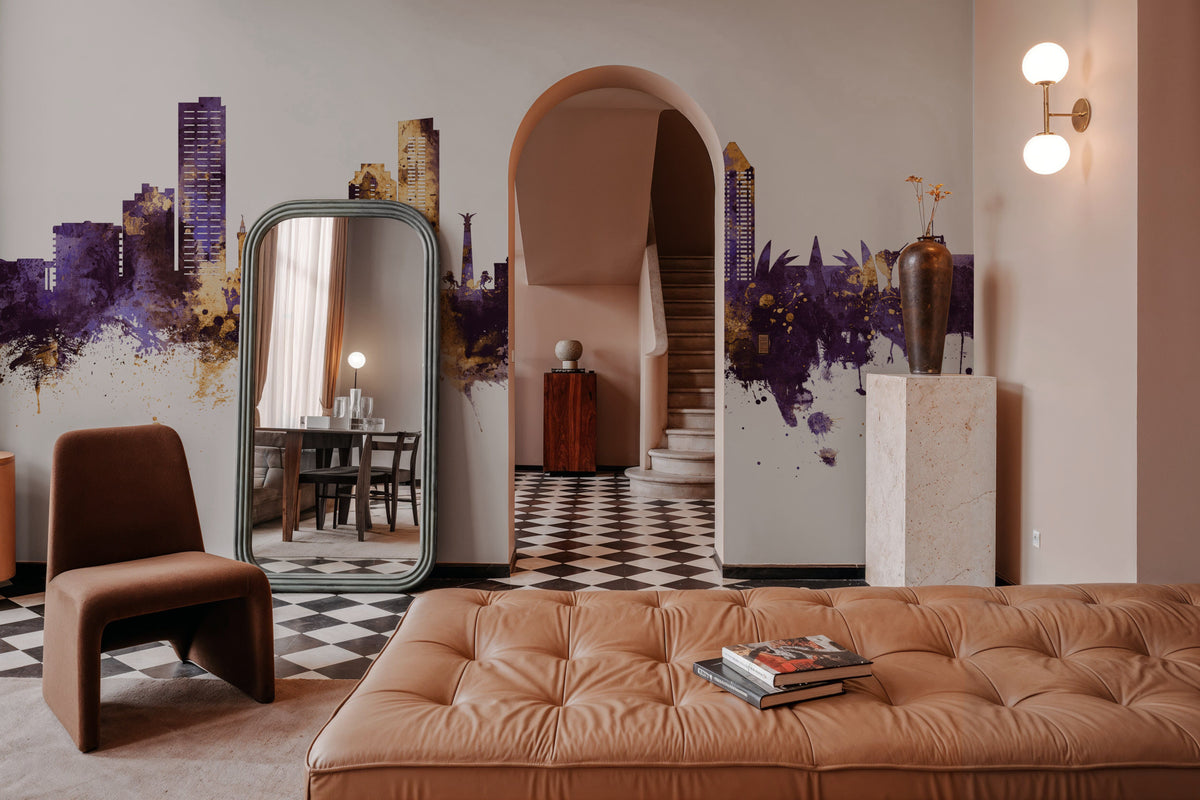 Umm Al Quwain Skyline Purple & Gold Mural Wallpaper - room preview 06