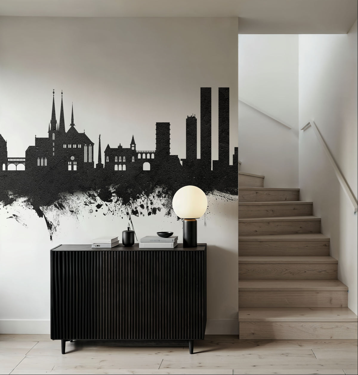 Luxembourg City Skyline Black & White Mural Wallpaper - room preview 06