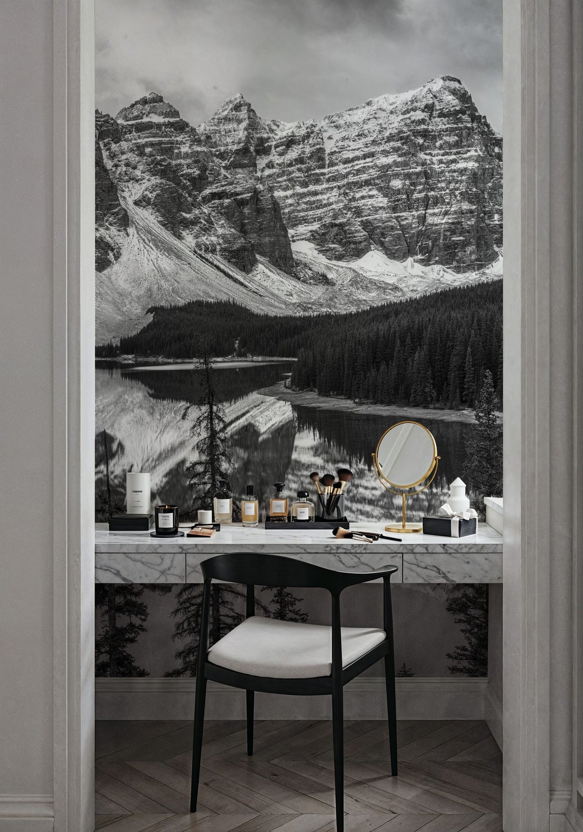 Moraine Lake BW Mural Wallpaper - room preview 06