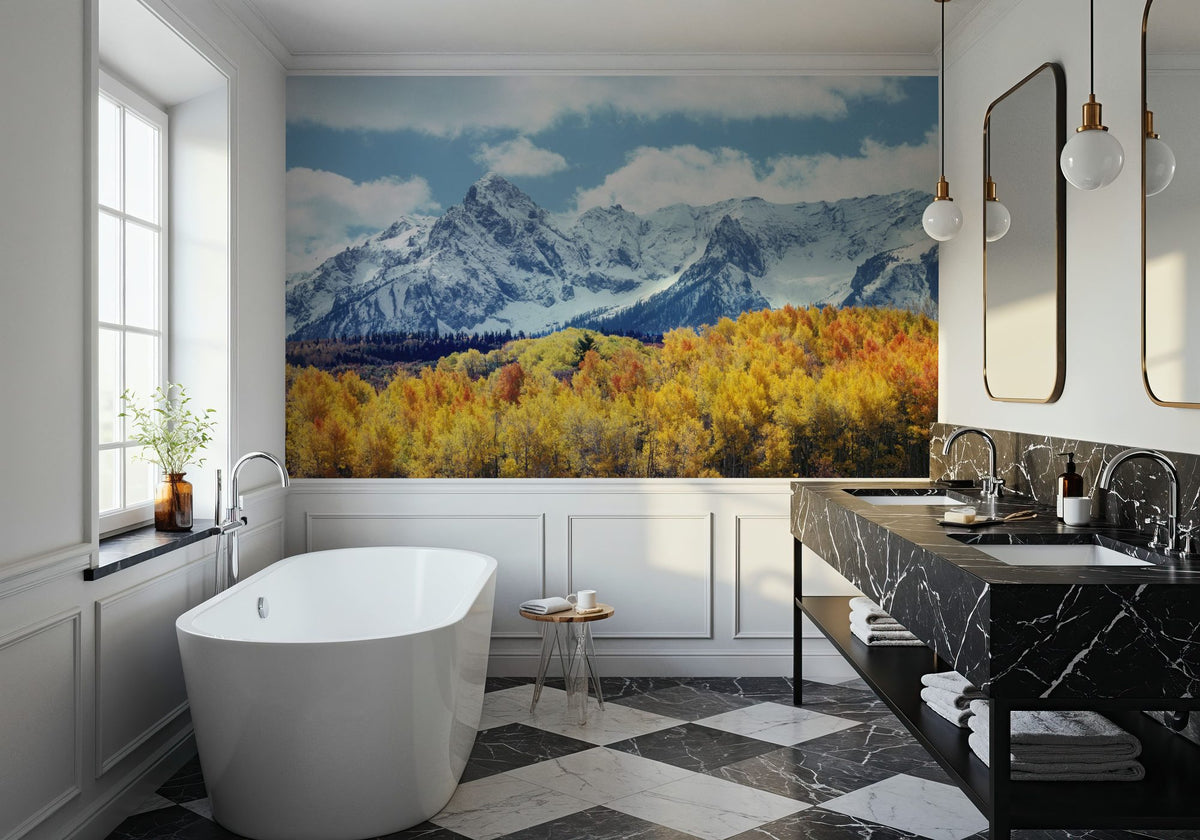 Misty Autumn Peaks Blue Mural Wallpaper - room preview 06