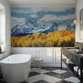 Misty Autumn Peaks Blue Mural Wallpaper - room preview 06
