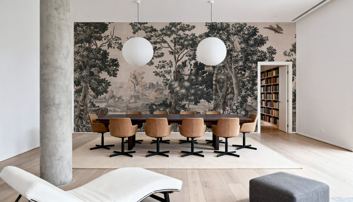 Enchanted Grove Tapestry, Teal Mural Wallpaper - room preview 06