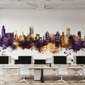 Wigan England Skyline Purple & Gold Mural Wallpaper - room preview 06