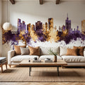 Lagos Nigeria Skyline Purple & Gold Mural Wallpaper - room preview 06