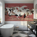 Japanese Flock of Cranes, Coral Blush Mural Wallpaper - room preview 06
