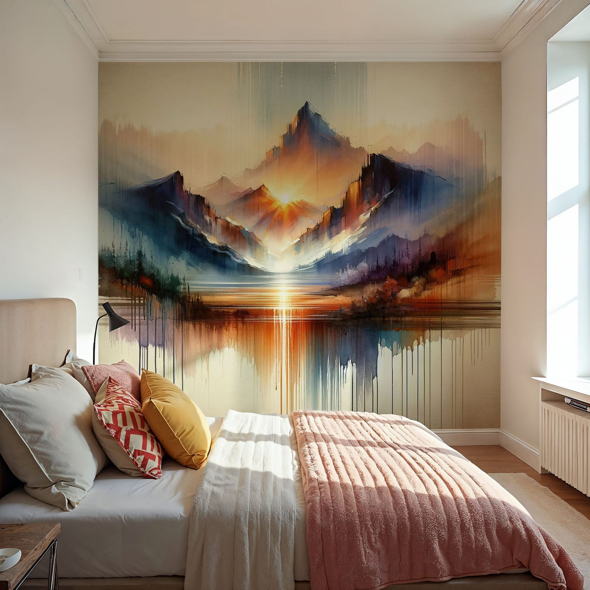 Watercolor Abstract Mountains Mural Wallpaper - room preview 06