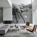 Elephant Race BW Mural Wallpaper - room preview 06