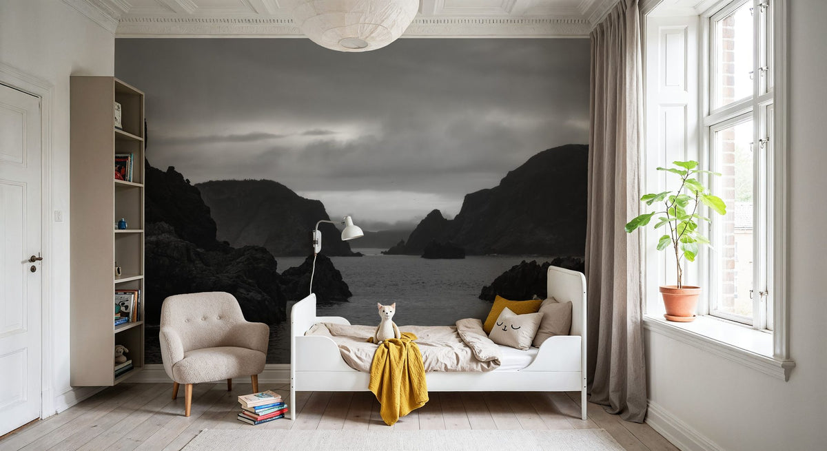 Twillingate Coast BW Mural Wallpaper - room preview 06