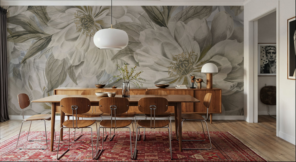 Peony Study - Chalk Mural Wallpaper - room preview 06