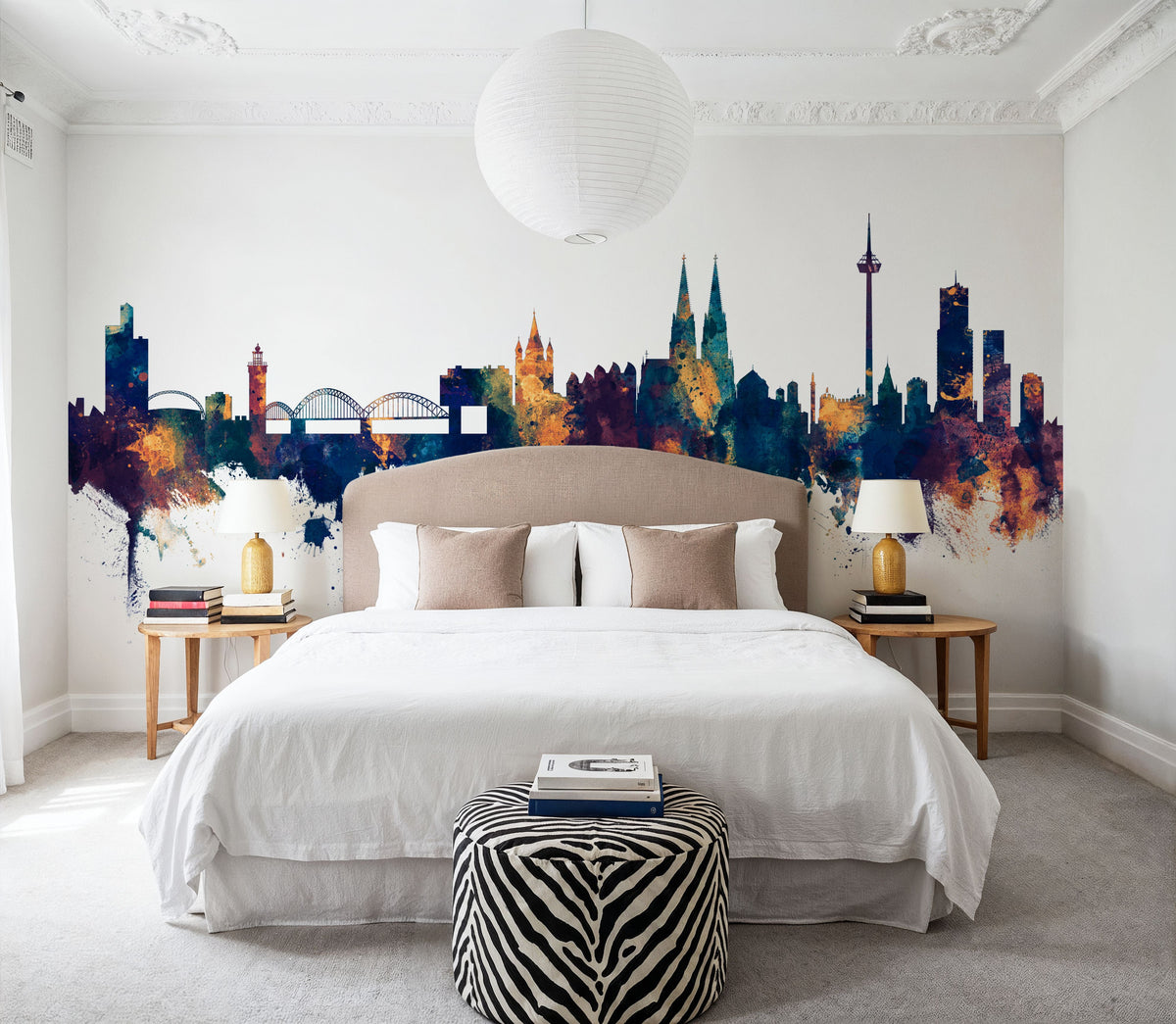 Cologne Germany Skyline Blue & Bronze Mural Wallpaper - room preview 06