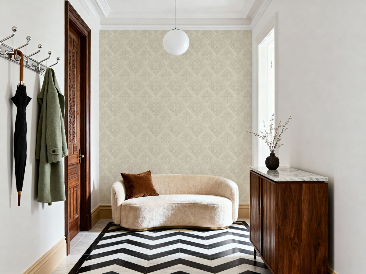 Tile It Up Beige Mural Wallpaper - room preview 06