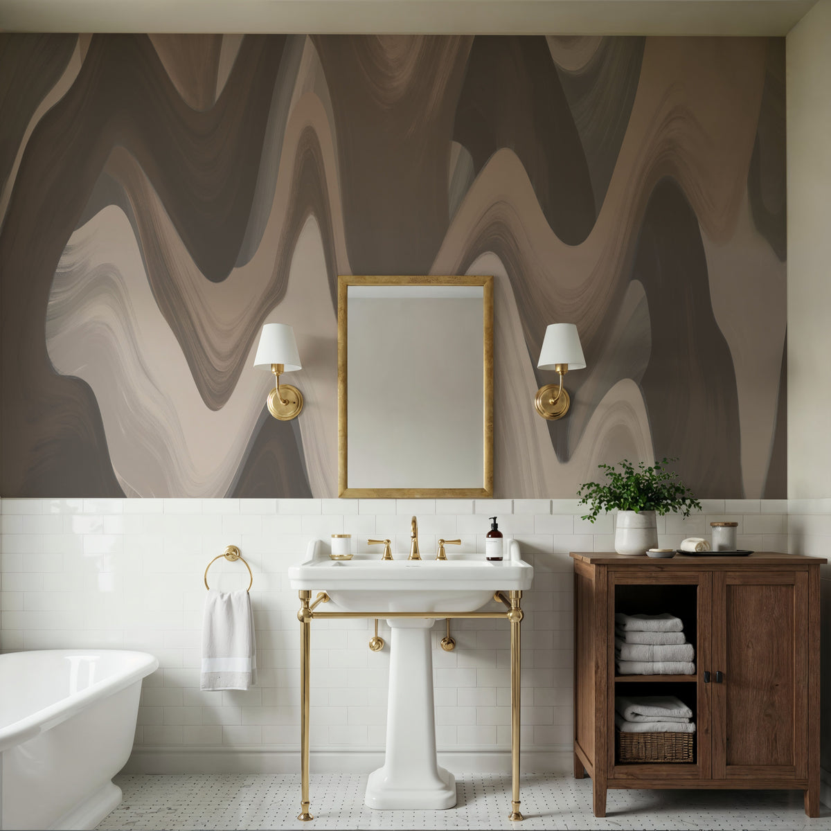 Abstract Paints, Mocha Mural Wallpaper - room preview 06