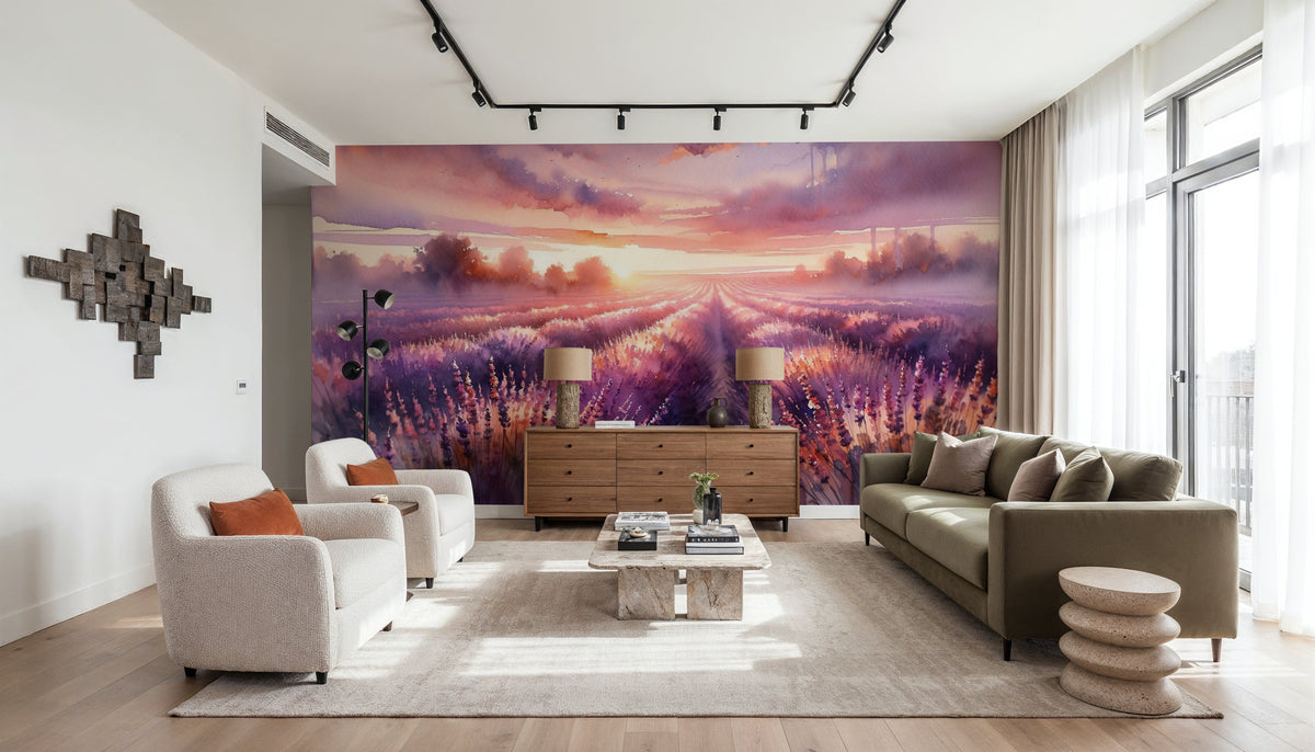 Dawn's Embrace in Lavender Fields Mural Wallpaper - room preview 06