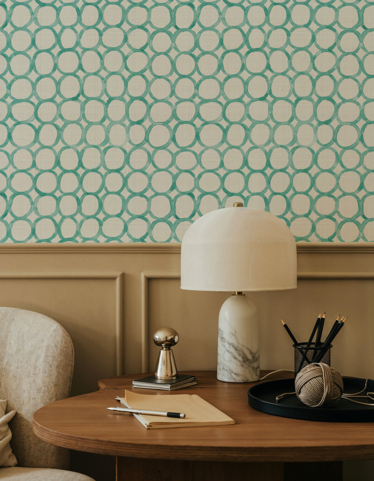 Mixed Turqouise Circles Mural Wallpaper - room preview 06