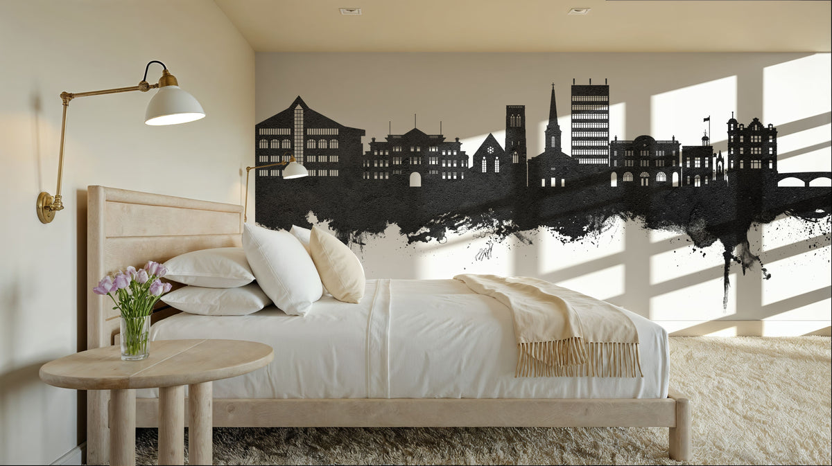 Maidstone England Skyline Black & White Mural Wallpaper - room preview 06