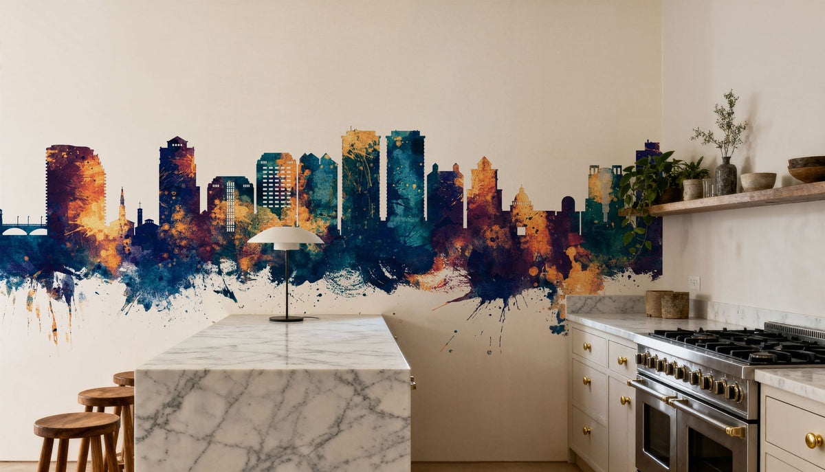 West Palm Beach Florida Skyline Blue & Bronze Mural Wallpaper - room preview 06