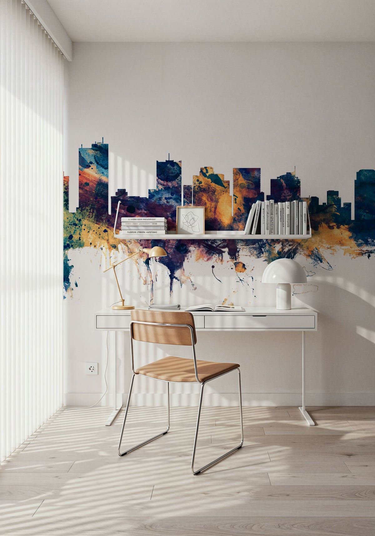 Phoenix Skyline Blue & Bronze Mural Wallpaper - room preview 06