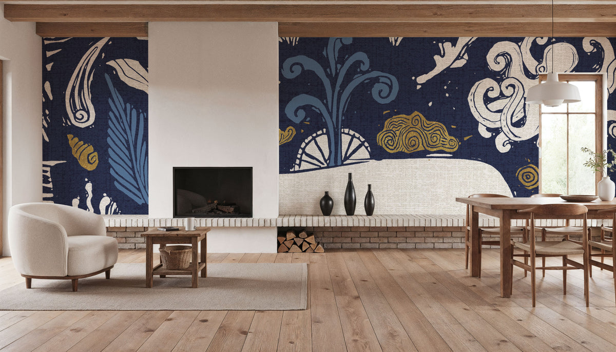 Whale Seas Blue Mural Wallpaper - room preview 06