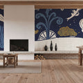 Whale Seas Blue Mural Wallpaper - room preview 06