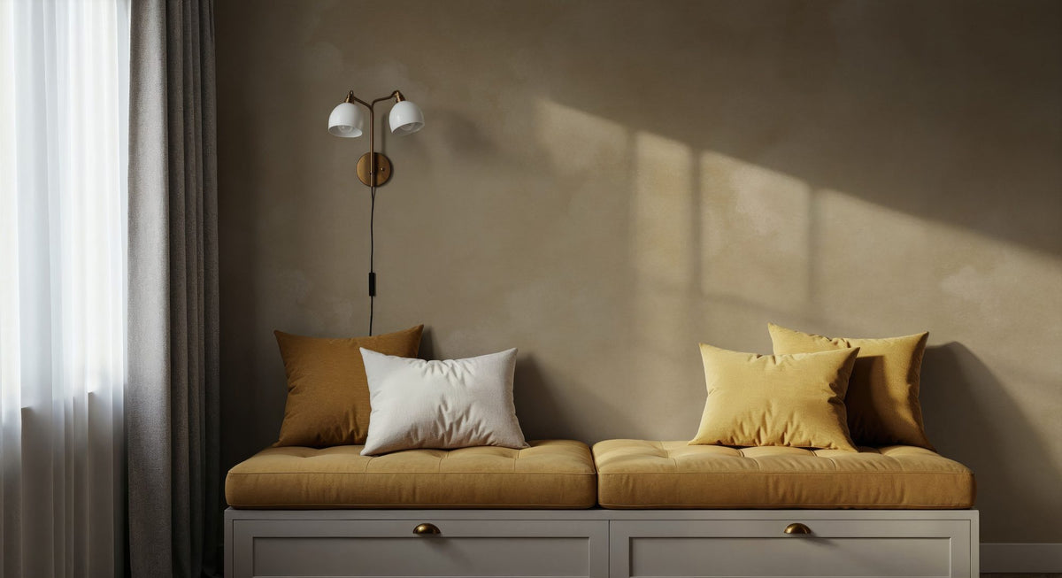 Painted Dreamy Clouds, Butter Yellow Mural Wallpaper - room preview 06