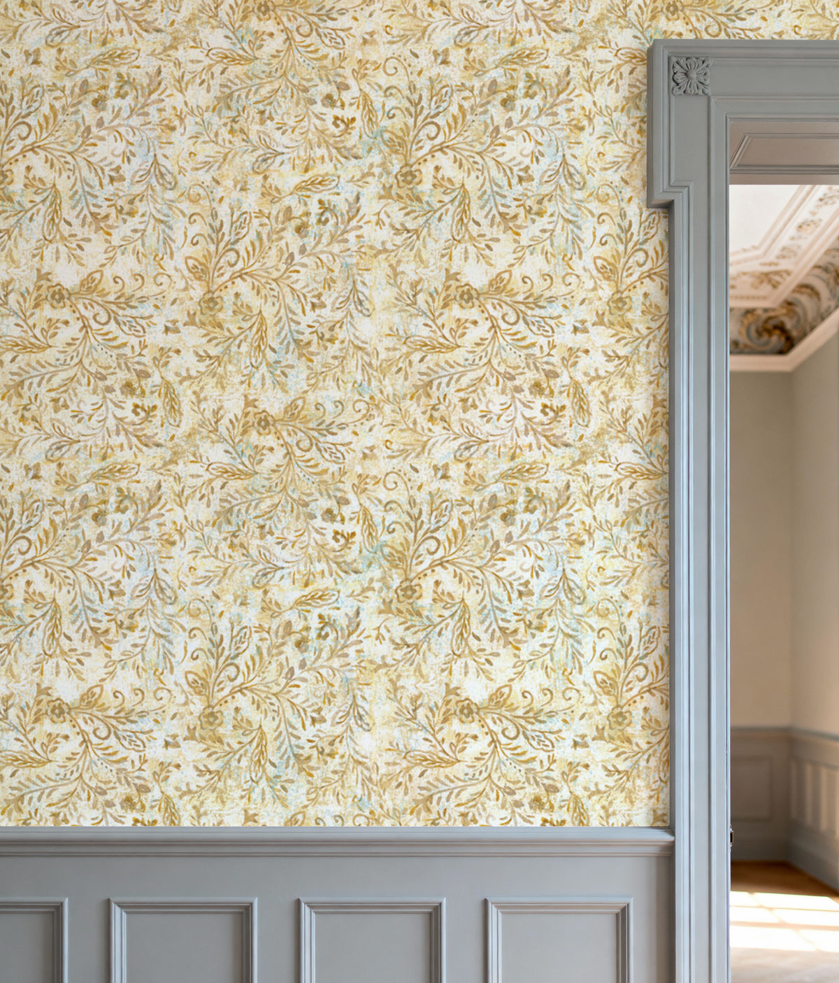 Rustic Flowers Yellow Mural Wallpaper - room preview 06