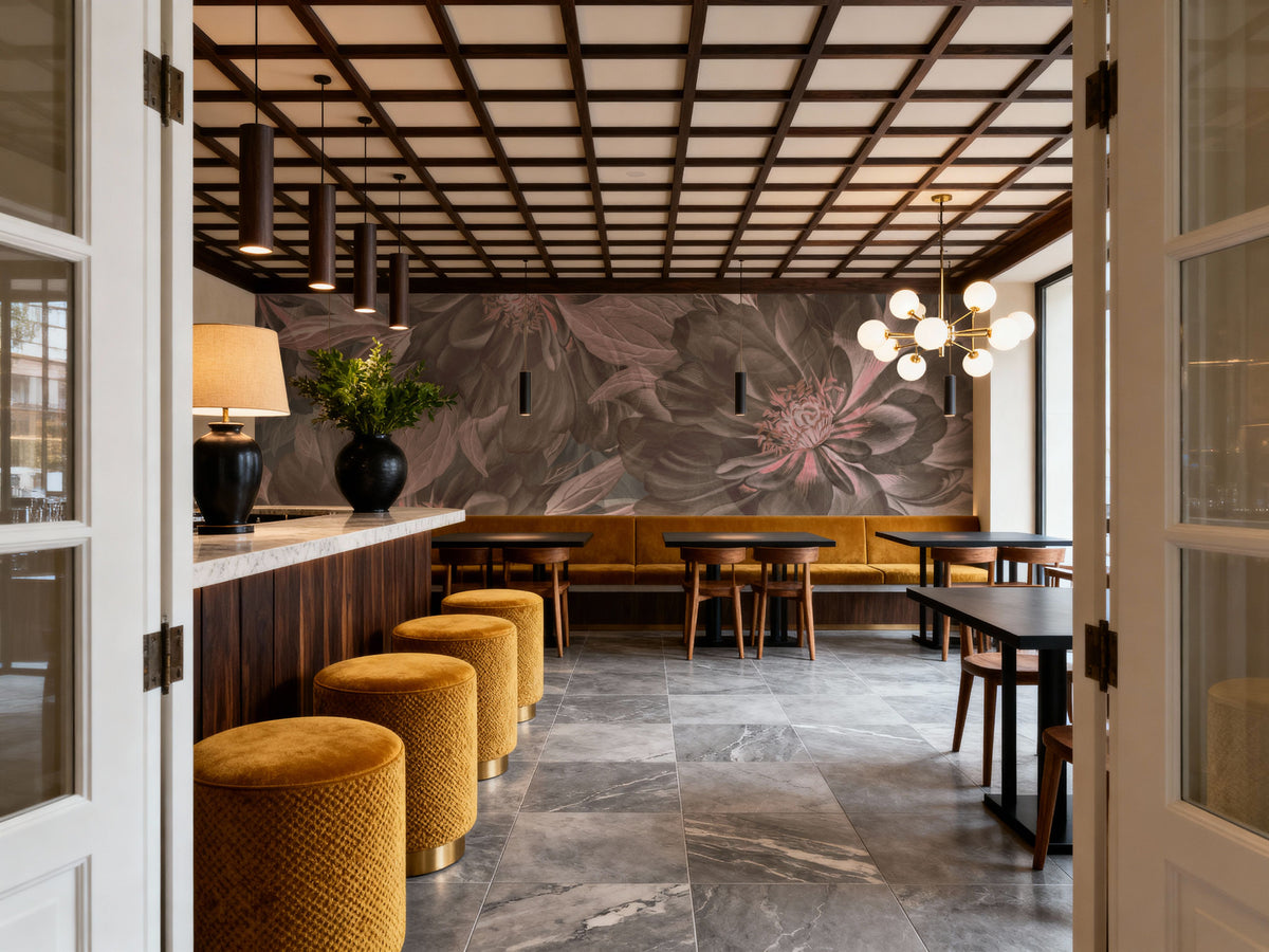 Peony Study - Ash and Pink Mural Wallpaper - room preview 06