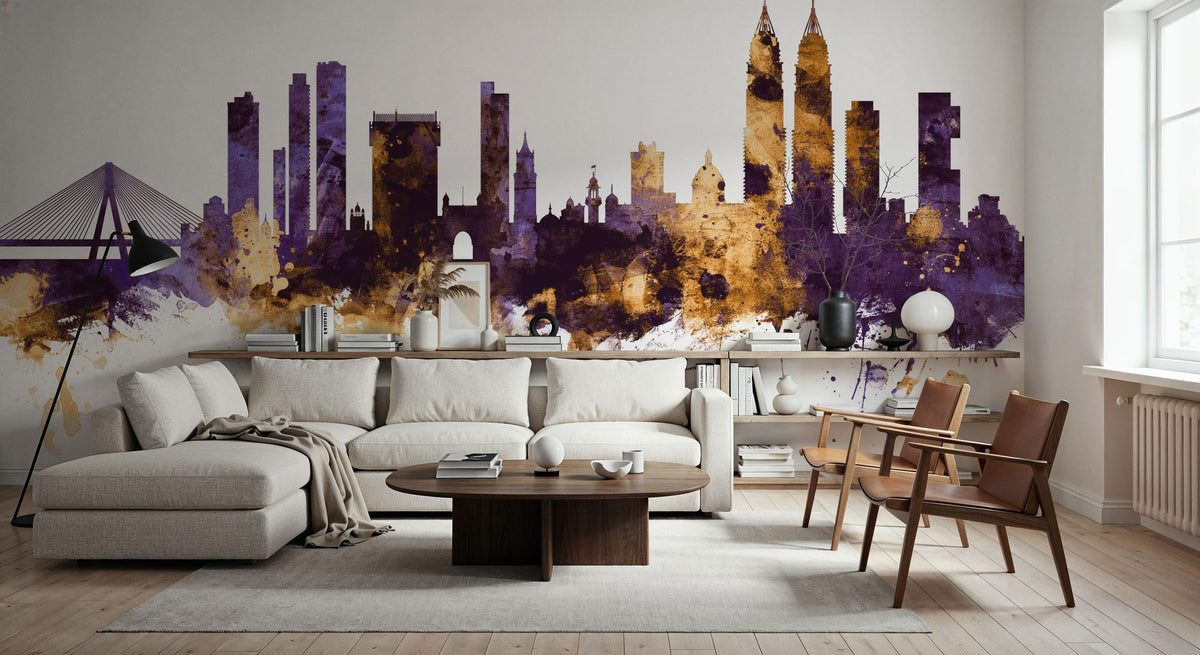 Mumbai Skyline India Bombay Purple & Gold Mural Wallpaper - room preview 06