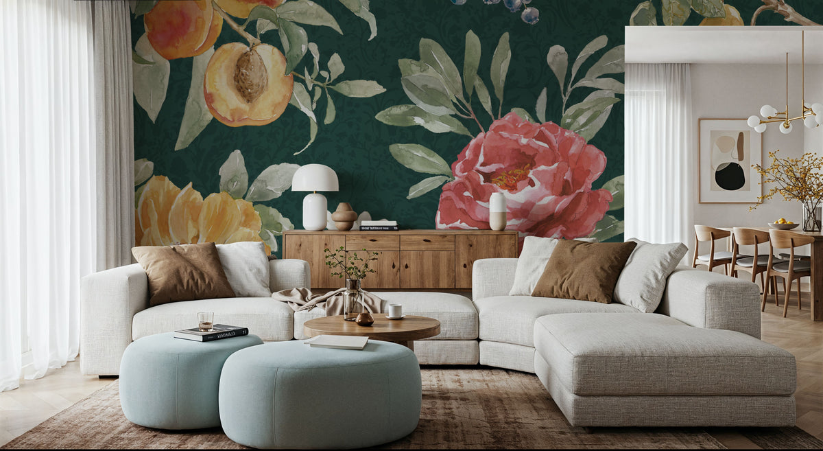 Floral Solitude Green Mural Wallpaper - room preview 06