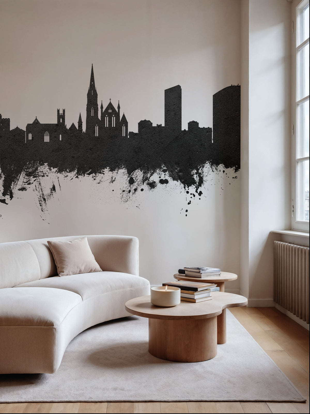 Limerick Ireland Skyline Black & White Mural Wallpaper - room preview 06