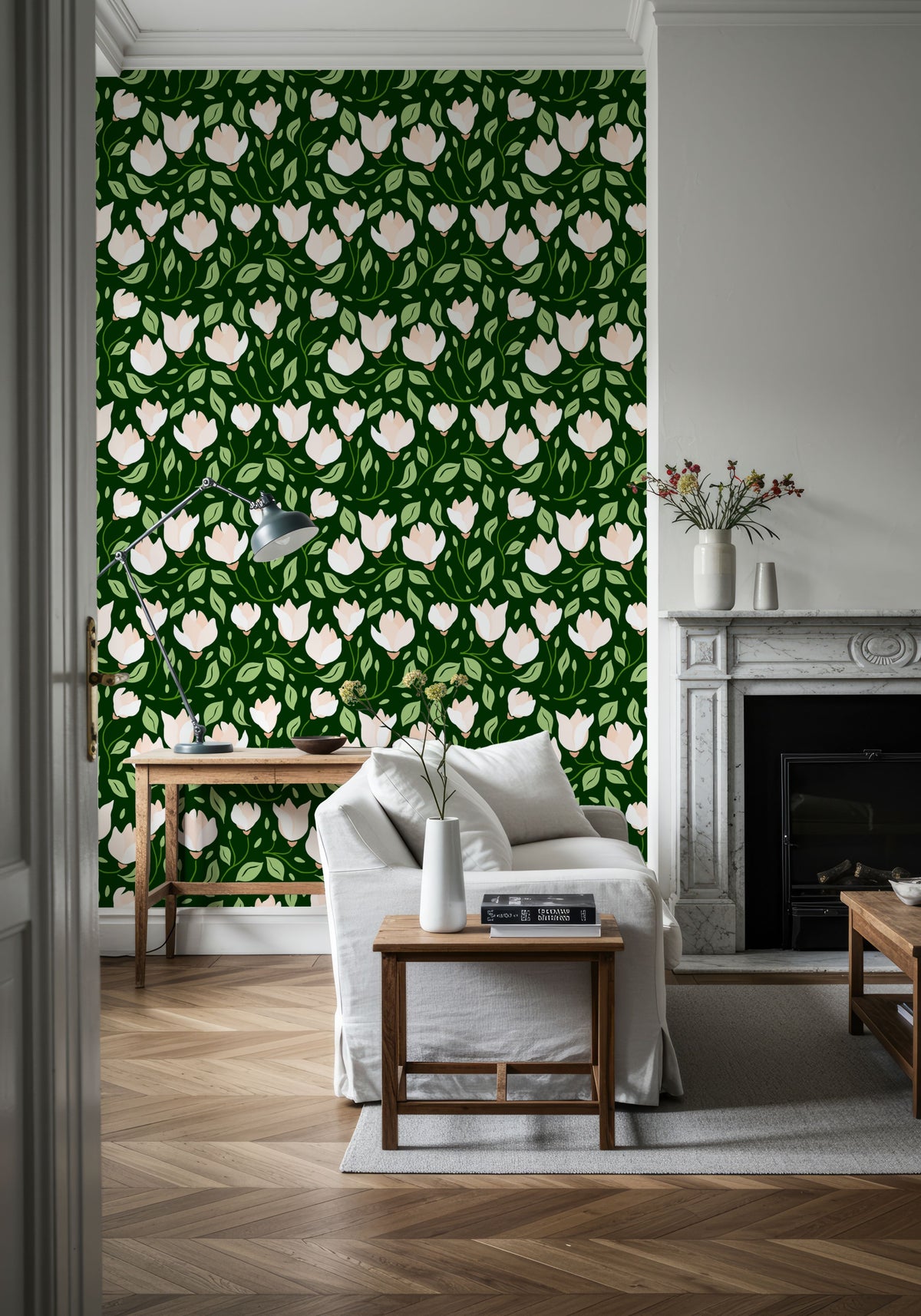 Cream Tulips Mural Wallpaper - room preview 06
