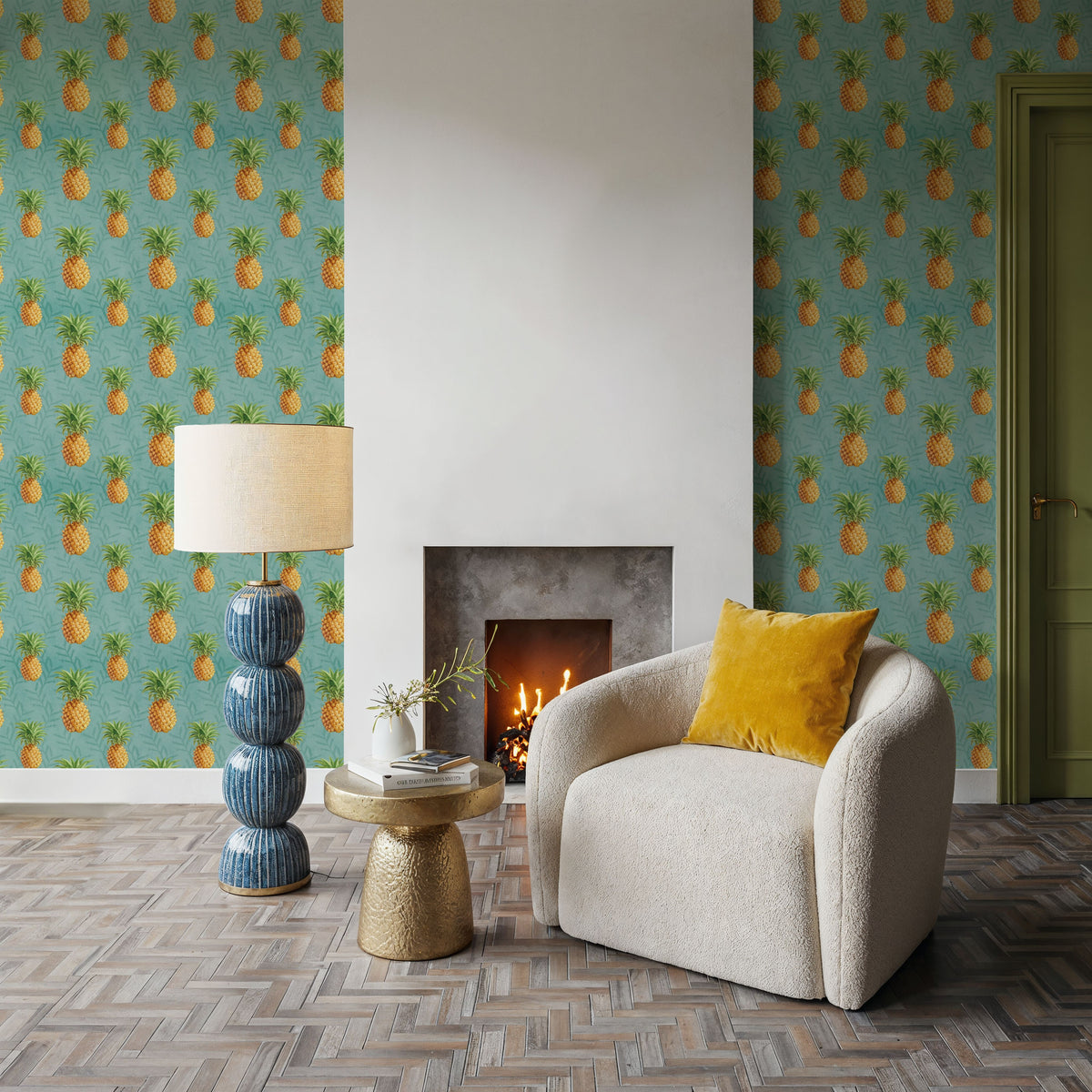 Pineapple Paradise Turqouise Mural Wallpaper - room preview 06