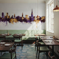 Norwich England Skyline Purple & Gold Mural Wallpaper - room preview 06