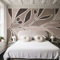 Modern Leaf Neutral Mural Wallpaper - room preview 06