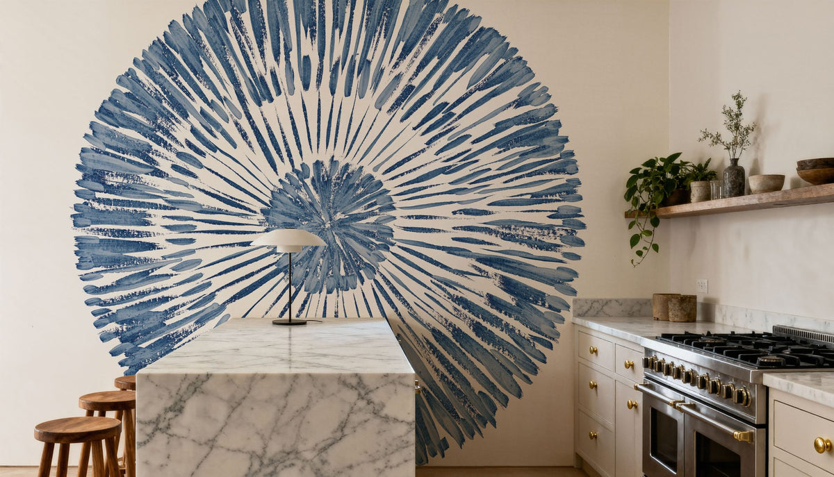 Coastal Block Print II Blue Mural Wallpaper - room preview 06