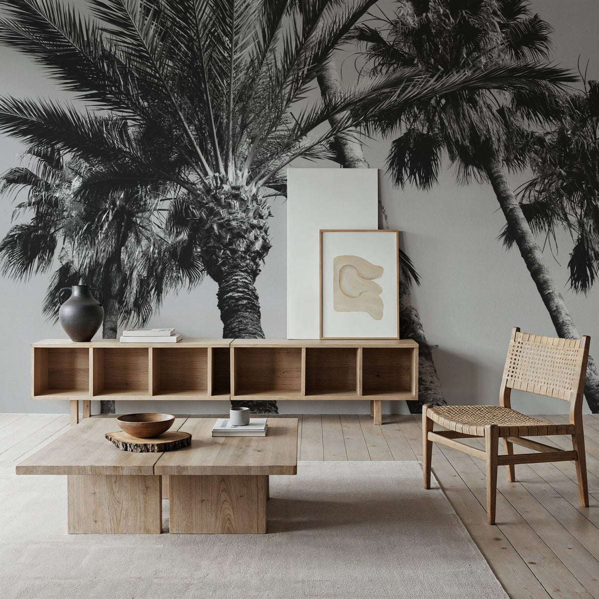 Pink Palms II BW Mural Wallpaper - room preview 06